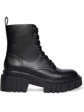 Madden Girl Philly Black Chunky Platform Lace-Up Boots with Side Zipper